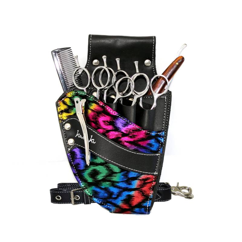 Friseur Scheren Tasche Werkzeuggürtel Schere Gürteltasche Mit Abnehmbarem Gürtel - Rainbow Leopard von HairdressingPouches