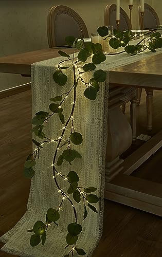 Hairui LED Lichterketten Künstliche Eukalyptus Girlande 180CM 96LEDs Grün Eukalyptus Blätter mit LED Beleuchtung Lichterbaum für Weihnachten Wohndekoration von Hairui