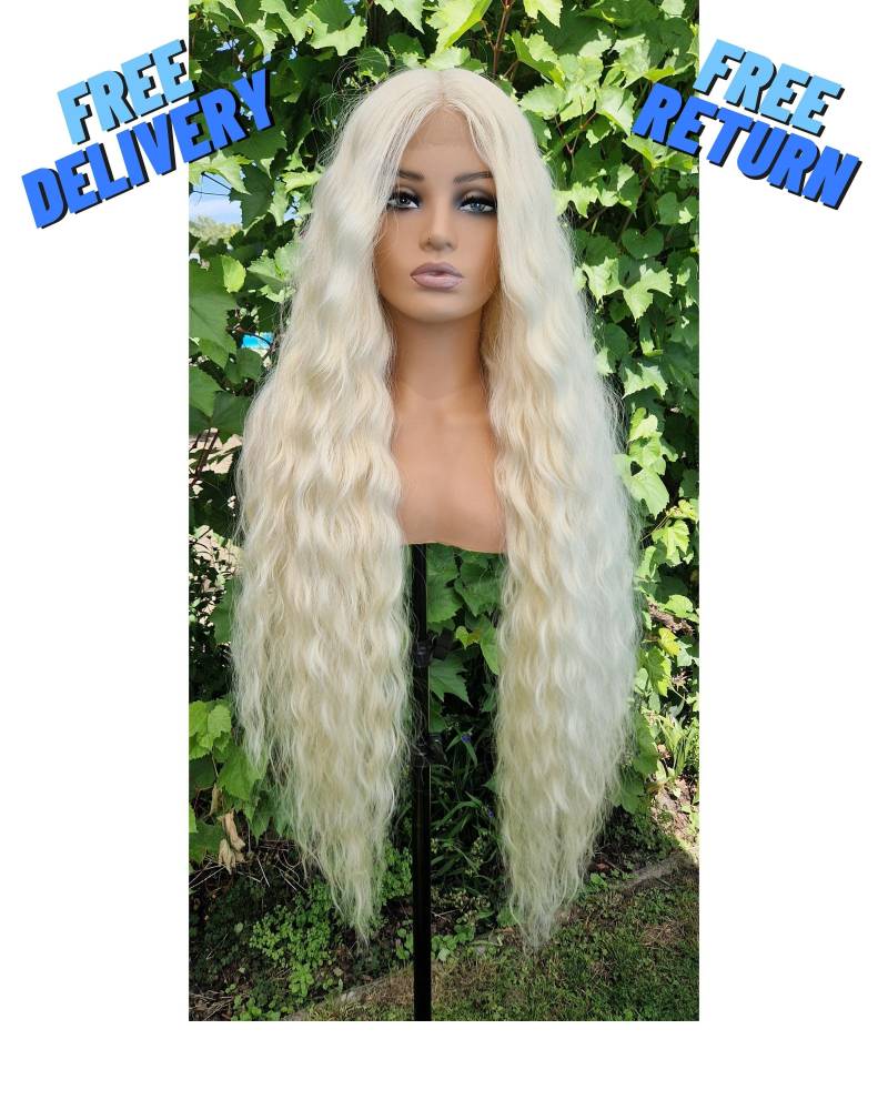 42-Zoll, Lace Front Perücke, Ziehen Sie Königin Platin Blonde Cosplay Perücken Für Schwarze Frauen, Weiße Barbie Perücke von HairyBerrysWigs