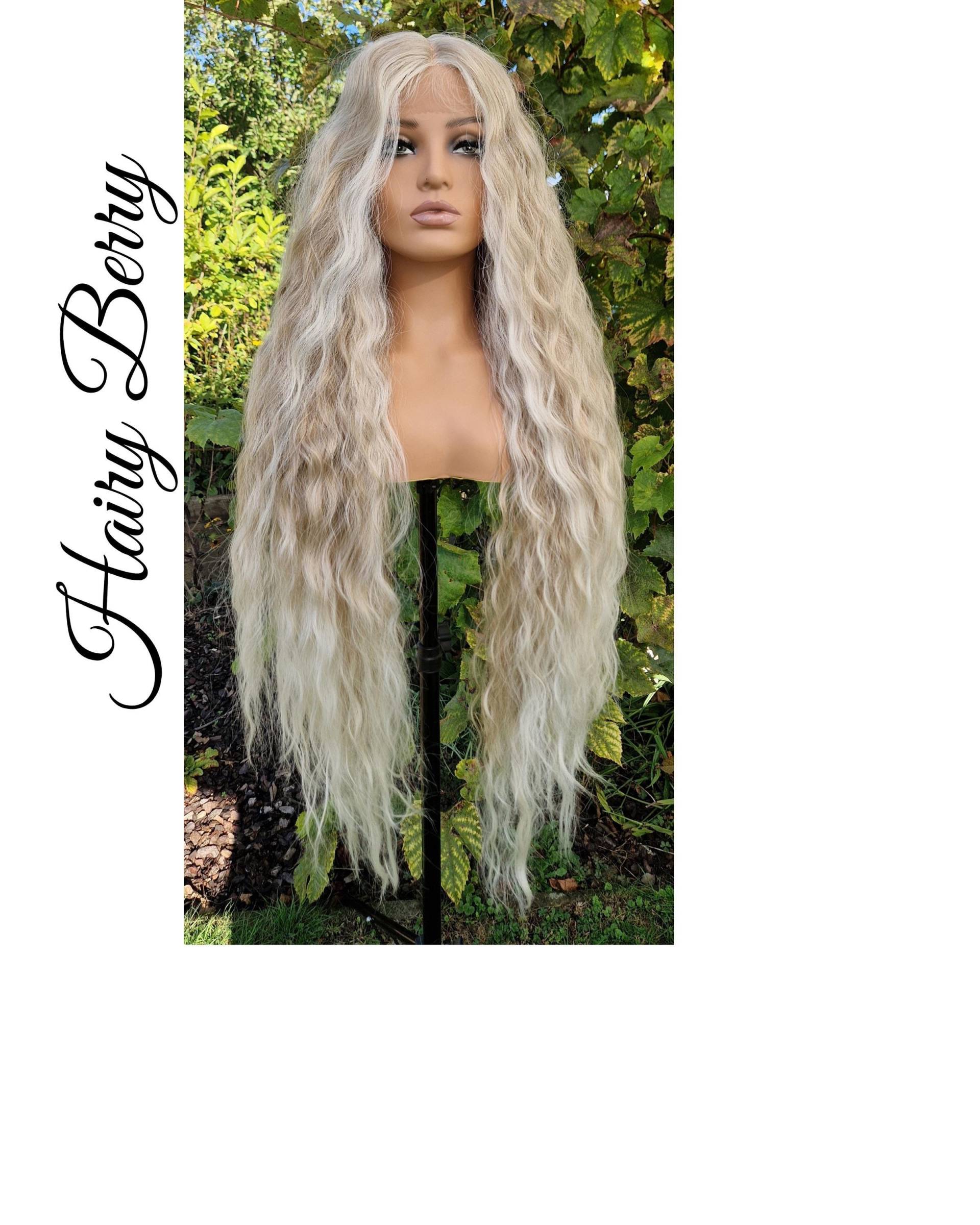 42-Zoll, Lace Front Perücke, Ziehen Sie Königin Platin Blonde Cosplay Perücken Für Schwarze Frauen, Weiße Lange Perücke von HairyBerrysWigs