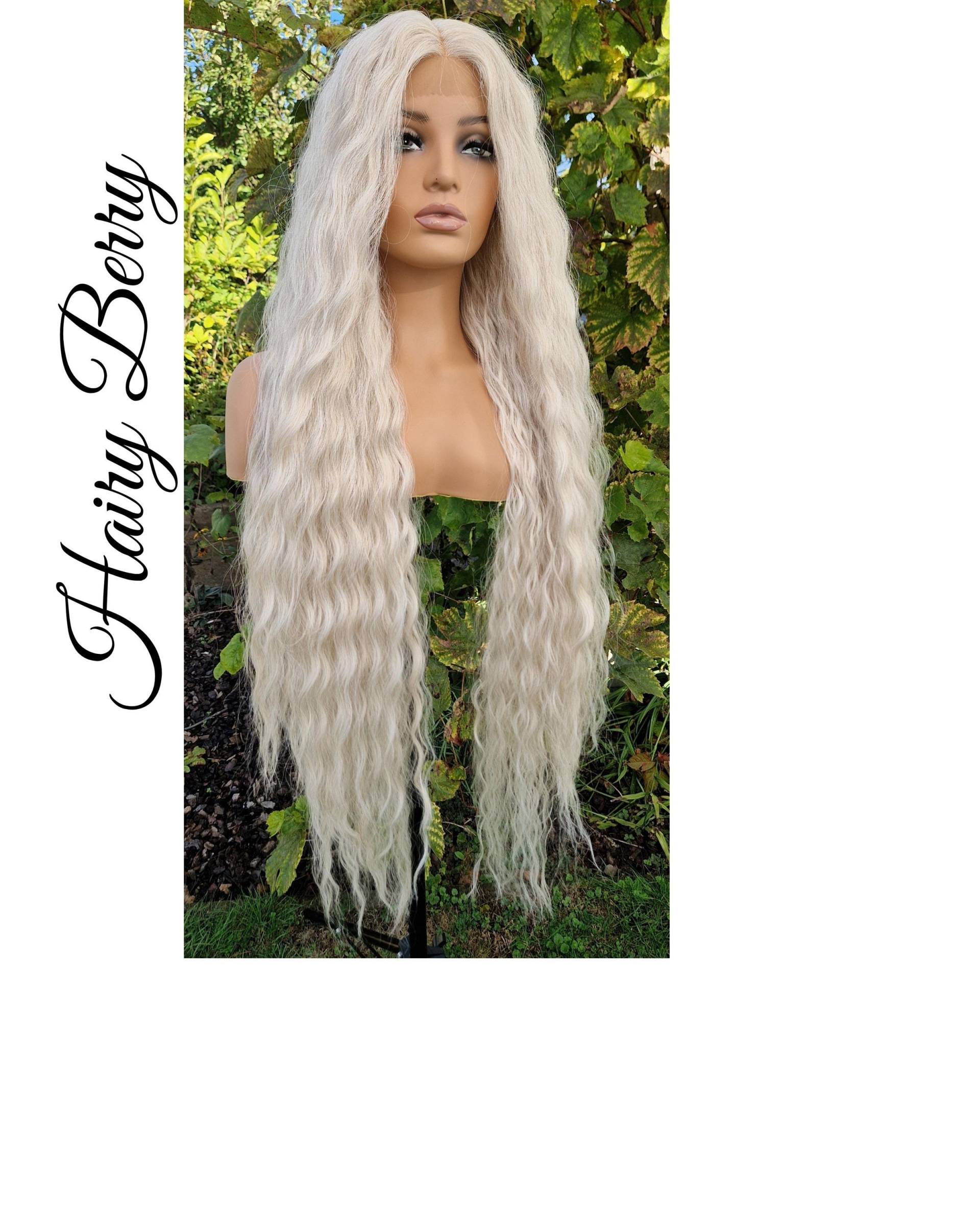 42-Zoll, Lace Front Perücke, Ziehen Sie Königin Platin Blonde Cosplay Perücken Für Schwarze Frauen, Weiße Lange Perücke von HairyBerrysWigs