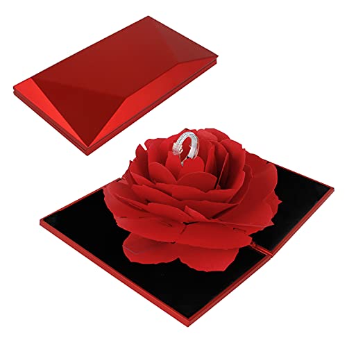 Haisheng 1 Stück Ring Box Valentinstag Rose Ringschachtel 3D Pop Up Rose Ring-Box Ehering Box Samt Ring Box Ringschatulle Schmuckkästen für Ring Halskette Anhänger Hochzeit Ringbox Verlobungsring(Rot) von Haisheng