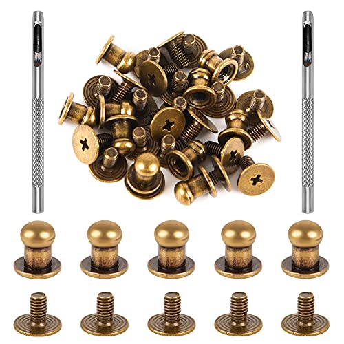 Haisheng 80 Set Leder Nieten Doppelkappen Nieten Rivet Retro Hohlnieten Leder Runde Kragenknopf Metall Nagel Nieten Chicago Schrauben mit 2 Nietenzange für DIY Lederhandwerk Reparatur Deko von Haisheng