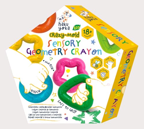 Haku Yoka Sensory Crayons mit geometrischen Formen für Kinder, Bienenwachs, schmutzfrei, großes griffiges Design, 6 Farben, Jungen und Mädchen ab 18 Monaten von Haku Yoka