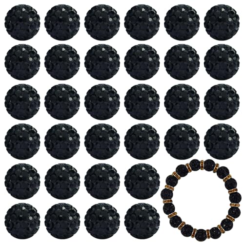 180 Stück 10 mm Ton-Strassperlen für Schmuckherstellung, Ton, Discokugeln, glitzernde Diamant-Kristallperlen für Armbänder, Halsketten, Ohrringe, Schwarz von HakyPaky