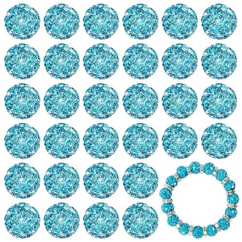 180 Stück 10 mm Ton-Strassperlen für Schmuckherstellung, Ton, Discokugeln, glitzernde Diamant-Kristallperlen für Armbänder, Halsketten, Ohrringe (Aquamarin) von HakyPaky