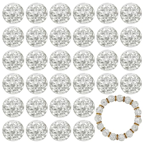 180 Stück 10 mm Ton-Strassperlen für Schmuckherstellung, Ton, Discokugeln, glitzernde Diamant-Kristallperlen für Armbänder, Halsketten, Ohrringe (weiß) von HakyPaky