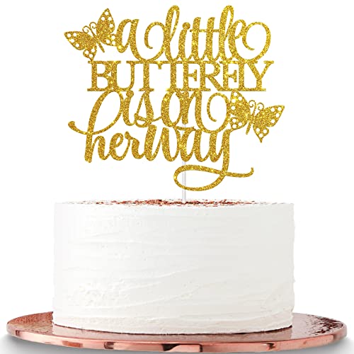 A Little Butterfly Is On Her Way Tortenaufsatz, Willkommen Baby / Gender Reveal Baby Shower Party Dekorationen, Mädchen Baby Shower Party Supplies - Gold von Halawawa