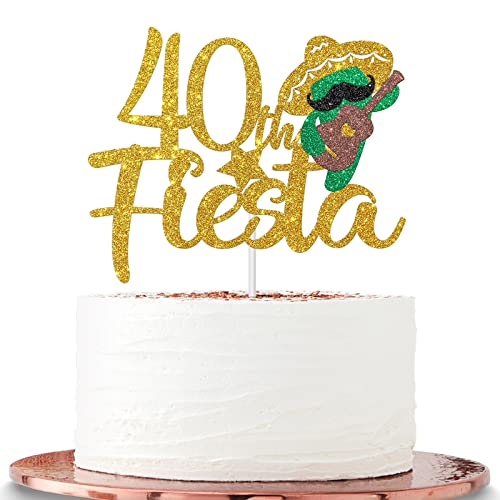 Halawawa Gold Glitter 40th Fiesta Cake Topper – Happy 40th Birthday Party Dekoration – Cheers to 40 Years Birthday Party Cake Decor – Mexican Fiesta Thema 40th Birthday/Anniversary Party Supplies for Men Women von Halawawa