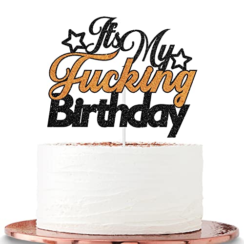 Halawawa It's My Birthday Cake Topper, Lustige Erwachsene Geburtstag Party Dekoration, Happy Birthday Schild Cake Picks für Männer Frauen, Schwarz Glitzer Geburtstag Party Supplies von Halawawa