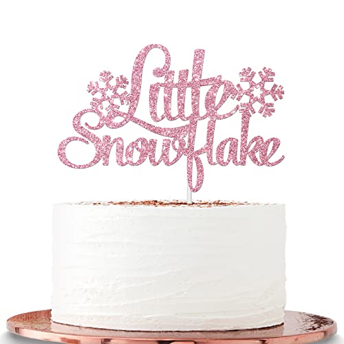 Halawawa Little Snowflake Cake Topper, Winter Baby Shower Cake Topper Rosa Glitzer Schneeflocke Kuchendekoration, Weihnachten Baby 1. Geburtstag Party Dekoration Willkommen Baby Schild Kuchen Essen Picks von Halawawa