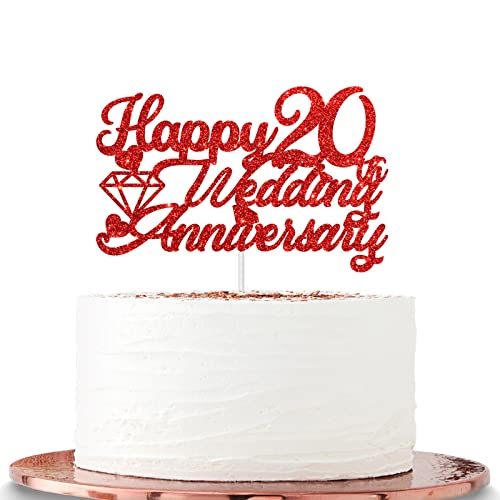 Halawawa Rot Glitter Happy 20th Wedding Anniversary Cake Topper, 20th Wedding Anniversary Party Dekoration, We Still Do 20th Anniversary Party Supplies von Halawawa