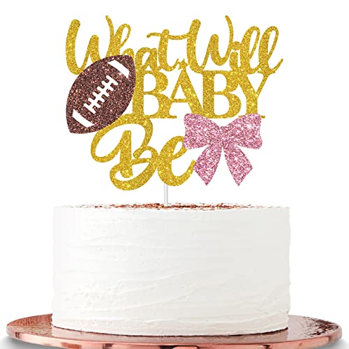 Halawawa What Will Baby Be Cake Topper, Touchdowns oder Bows Gender Reveal Cake Topper, Boy or Girl He or She Pregnancy Ankündigung / Baby Shower Party Dekorationen von Halawawa