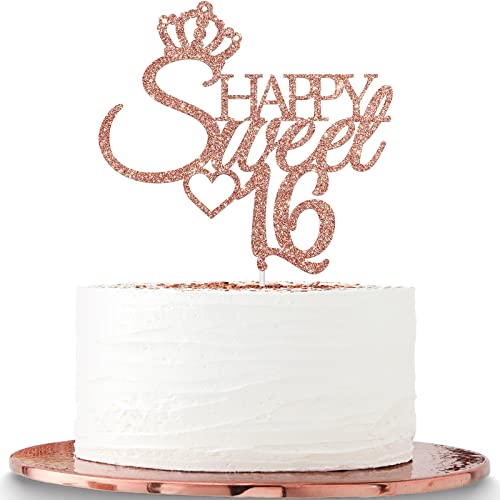 Happy Sweet 16 Cake Topper, 16th Birthday Party Decorations Supplies, Theme Birthday Party Cake Decor, Cheers to 16 Years, Sweet 16 Party Decorations - Rose Gold von Halawawa