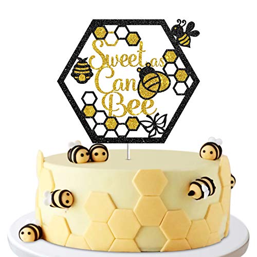 Sweet As Can Bee Schild Cake Topper, Happy Birthday Party Dekor, Bumble Bee Honey, Baby Shower, Mommy to Be, Gender Reveal, Engagement Party Dekoration Supplies Photo Booth Props - Glod & Black Glitter von Halawawa