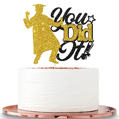 You Did It Tortenaufsatz, Schwarz & Gold Glitter Congrats 2022 Graduation Dekorationen Supplies, Happy Graduation Cake Topper von Halawawa