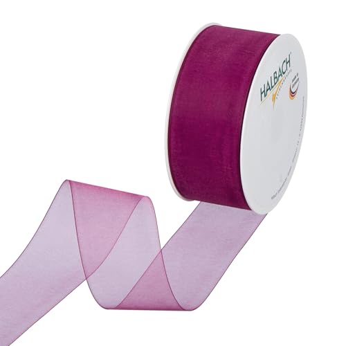 Halbach Seidenbänder Premium Organzaband Breite 40mm Länge 50 m Bastelband zum Verzieren von Geschenken, transparentes Band, Dekoband zum basteln, Farbe: violet von Halbach Seidenbänder