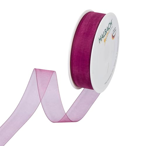 Halbach Seidenbänder Premium Organzaband Breite 25mm Länge 50 m Bastelband zum Verzieren von Geschenken, transparentes Band, Dekoband zum basteln, Farbe: violet von Halbach Seidenbänder