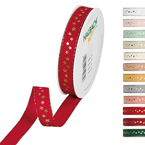 Halbach Seidenbänder 295-015-65-18 Sterne Geschenkband Weihnachten, Polyester, Weinrot, 1.5 cm von Halbach Seidenbänder