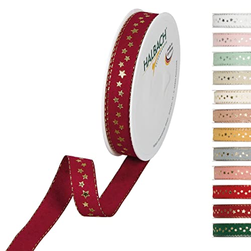 Halbach Seidenbänder 295-015-765-18 Sterne Geschenkband Weihnachten, Polyester, Dunkelrot, 1.5 cm von Halbach Seidenbänder