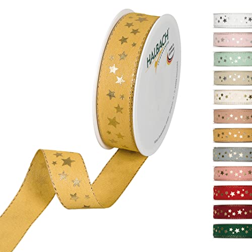 Halbach Seidenbänder 295 Sterne Geschenkband Weihnachten, Polyester, Honig, 2.5 cm von Halbach Seidenbänder