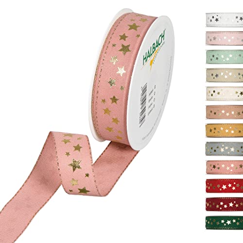 Halbach Seidenbänder 295 Sterne Geschenkband Weihnachten, Polyester, Rosa, 2.5 cm von Halbach Seidenbänder