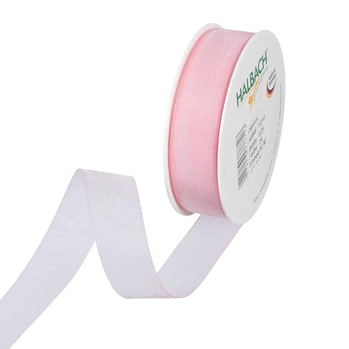 Halbach Seidenbänder Premium Organzaband Breite 25mm Länge 50 m Bastelband zum Verzieren von Geschenken, transparentes Band, Dekoband zum basteln, Farbe: light rose von Halbach Seidenbänder