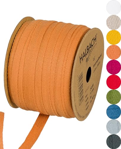 Halbach Seidenbänder Baumwollband 10 mm x 30 m, Bänder zum Basteln als Meterware, Stoffband für Dekorationen, Webband 100% Baumwolle DIY Handwerk, Schrägband Näharbeiten, Farbe: ockergelb, 24500 von Halbach Seidenbänder