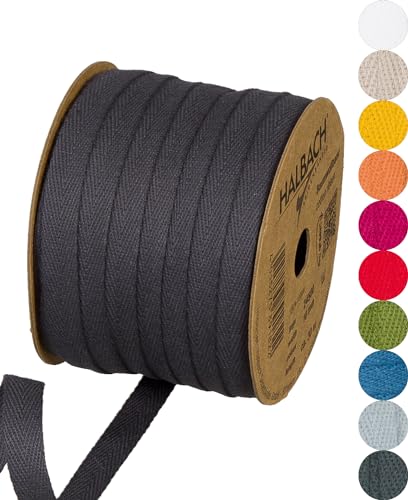 Halbach Seidenbänder Baumwollband | 10mm x 30m | Webband 100% Baumwolle | Bänder zum Basteln als Meterware | Stoffband für Dekorationen, DIY Handwerk, Schrägband Näharbeiten, Farbe: dunkelgrau von Halbach Seidenbänder