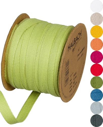 Halbach Seidenbänder Baumwollband | 10mm x 30m | Webband 100% Baumwolle | Bänder zum Basteln als Meterware | Stoffband für Dekorationen, DIY Handwerk, Schrägband Näharbeiten, Farbe: hellgrün von Halbach Seidenbänder