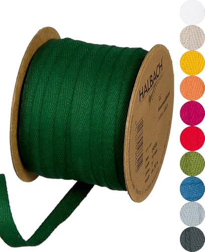 Halbach Seidenbänder Baumwollband | 10mm x 30m | Webband 100% Baumwolle | Bänder zum Basteln als Meterware | Stoffband für Dekorationen, DIY Handwerk, Schrägband Näharbeiten, Farbe: tanengrün von Halbach Seidenbänder