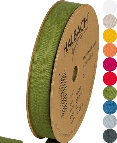 Halbach Seidenbänder Baumwollband 20 mm x m, Bänder zum Basteln als Meterware, Stoffband für Dekorationen, Webband 100% Baumwolle DIY Handwerk, Schrägband Näharbeiten, Farbe: green, 24500 von Halbach Seidenbänder