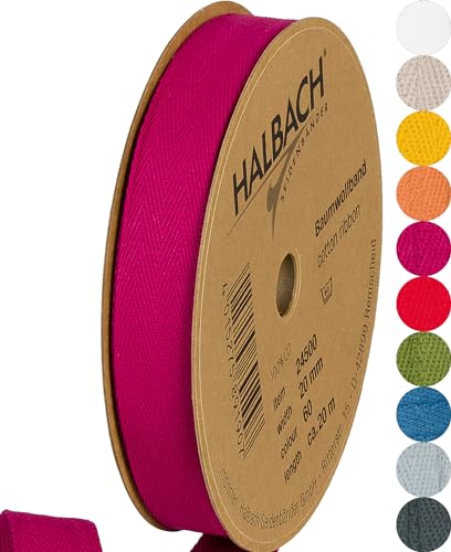 Halbach Seidenbänder Baumwollband 20 mm x m, Bänder zum Basteln als Meterware, Stoffband für Dekorationen, Webband 100% Baumwolle DIY Handwerk, Schrägband Näharbeiten, Farbe: pink, 24500 von Halbach Seidenbänder