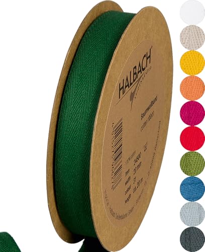 Halbach Seidenbänder Baumwollband | 20mm x 20m | Webband 100% Baumwolle | Bänder zum Basteln als Meterware | Stoffband für Dekorationen, DIY Handwerk, Schrägband Näharbeiten, Farbe: tanengrün von Halbach Seidenbänder