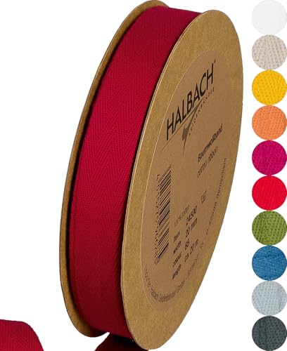 Halbach Seidenbänder Baumwollband | 20mm x 20m | Webband 100% Baumwolle | Bänder zum Basteln als Meterware | Stoffband für Dekorationen, DIY Handwerk, Schrägband Näharbeiten, Farbe: weinrot von Halbach Seidenbänder