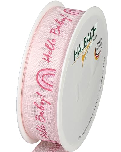 Halbach Seidenbänder Geschenkband Baby, 25mm x 16m, Schleifenband als Deko für Babyparty und zum Verpacken von Geschenken für Babyshower, Farbe: rosa/pink von Halbach Seidenbänder