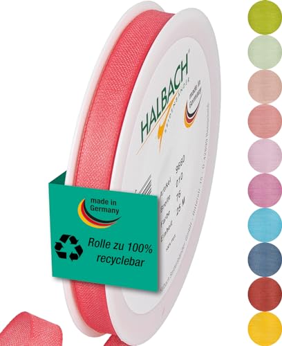 Halbach Seidenbänder Geschenkband|Breite 10mm Länge 25m|Schleifenband made in Germany|Bänder in einer Vielzahl von Farben und Breiten, perfekt zum Verpacken und Dekorieren, Farbe: korallenpink von Halbach