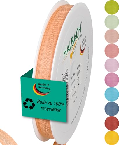 Halbach Seidenbänder Geschenkband | Breite 10mm Länge 25m | Schleifenband made in Germany | Geschenkbänder in Vielzahl von Farben und Breiten, perfekt zum Verpacken und Dekorieren, Farbe: apricot von Halbach