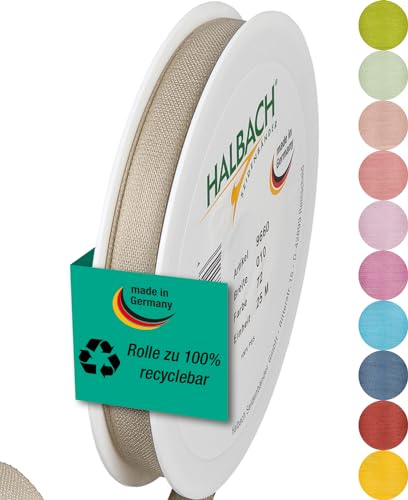 Halbach Seidenbänder Geschenkband | Breite 10mm Länge 25m | Schleifenband made in Germany | Geschenkbänder in Vielzahl von Farben und Breiten, perfekt zum Verpacken und Dekorieren, Farbe: leinen von Halbach