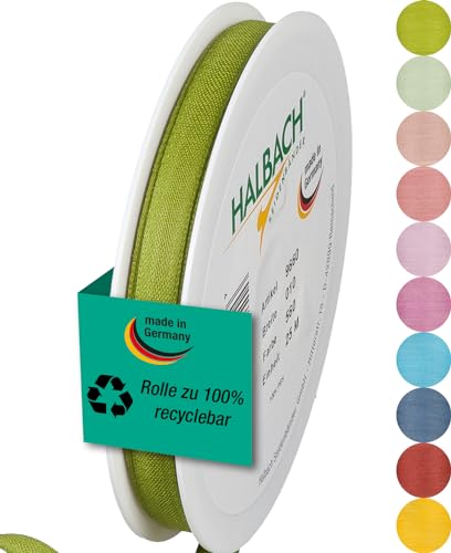 Halbach Seidenbänder Geschenkband | Breite 10mm Länge 25m | Schleifenband made in Germany |Geschenkbänder in einer Vielzahl von Farben und Breiten, perfekt zum Verpacken und Dekorieren, Farbe: grün von Halbach