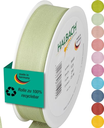 Halbach Seidenbänder Geschenkband | Breite 25mm Länge 25m | Schleifenband made in Germany | Geschenkbänder in Vielzahl von Farben und Breiten, perfekt zum Verpacken und Dekorieren, Farbe: blassgrün von Halbach