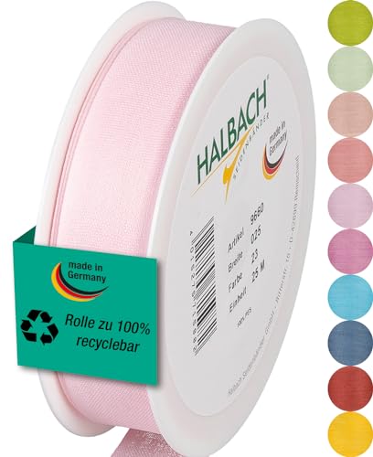 Halbach Seidenbänder Geschenkband | Breite 25mm Länge 25m | Schleifenband made in Germany | Geschenkbänder in Vielzahl von Farben und Breiten, perfekt zum Verpacken und Dekorieren, Farbe: blassrosa von Halbach