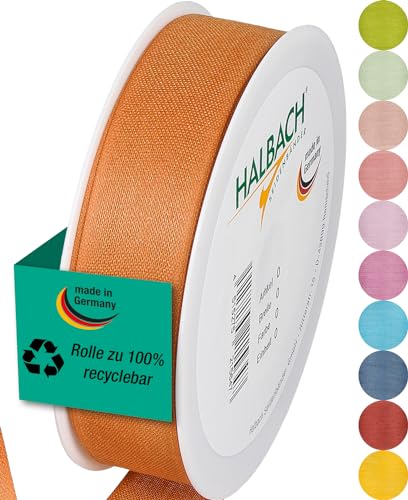 Halbach Seidenbänder Geschenkband | Breite 25mm Länge 25m | Schleifenband made in Germany | Geschenkbänder in Vielzahl von Farben und Breiten, perfekt zum Verpacken und Dekorieren, Farbe: cognac von Halbach