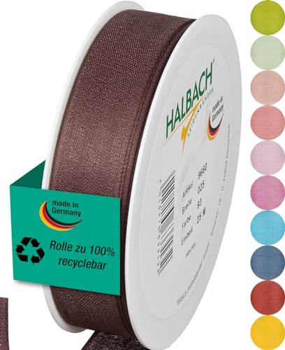 Halbach Seidenbänder Geschenkband | Breite 25mm Länge 25m | Schleifenband made in Germany | Geschenkbänder in Vielzahl von Farben und Breiten, perfekt zum Verpacken und Dekorieren, Farbe: dunkelbraun von Halbach Seidenbänder