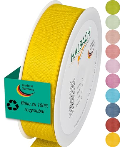 Halbach Seidenbänder Geschenkband | Breite 25mm Länge 25m | Schleifenband made in Germany | Geschenkbänder in Vielzahl von Farben und Breiten, perfekt zum Verpacken und Dekorieren, Farbe: honiggelb von Halbach Seidenbänder