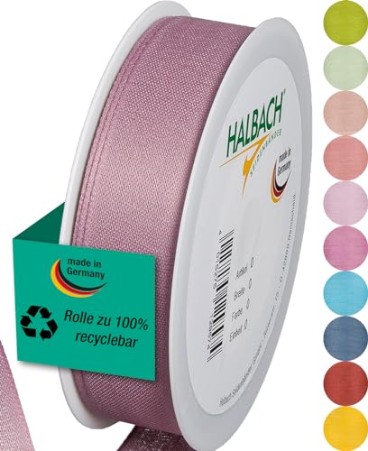 Halbach Seidenbänder Geschenkband | Breite 25mm Länge 25m | Schleifenband made in Germany | Geschenkbänder in Vielzahl von Farben und Breiten, perfekt zum Verpacken und Dekorieren, Farbe: pale berry von Halbach