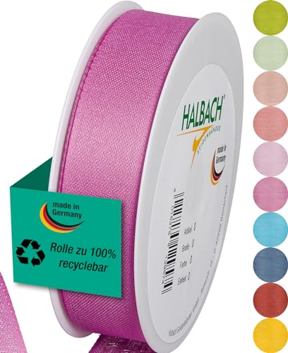 Halbach Seidenbänder Geschenkband | Breite 25mm Länge 25m | Schleifenband made in Germany | Geschenkbänder in Vielzahl von Farben und Breiten, perfekt zum Verpacken und Dekorieren, Farbe: rosenpink von Halbach