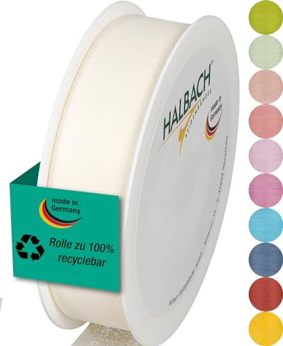 Halbach Seidenbänder Geschenkband | Breite 25mm Länge 25m | Schleifenband made in Germany |Geschenkbänder in einer Vielzahl von Farben und Breiten, perfekt zum Verpacken und Dekorieren, Farbe: creme von Halbach Seidenbänder