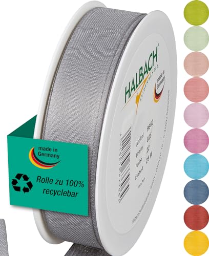 Halbach Seidenbänder Geschenkband | Breite 25mm Länge 25m | Schleifenband made in Germany |Geschenkbänder in einer Vielzahl von Farben und Breiten, perfekt zum Verpacken und Dekorieren, Farbe: grau von Halbach