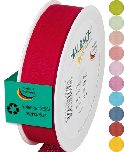 Halbach Seidenbänder Geschenkband | Breite 25mm Länge 25m | Schleifenband made in Germany |Geschenkbänder in einer Vielzahl von Farben und Breiten, perfekt zum Verpacken und Dekorieren, Farbe: rot von Halbach